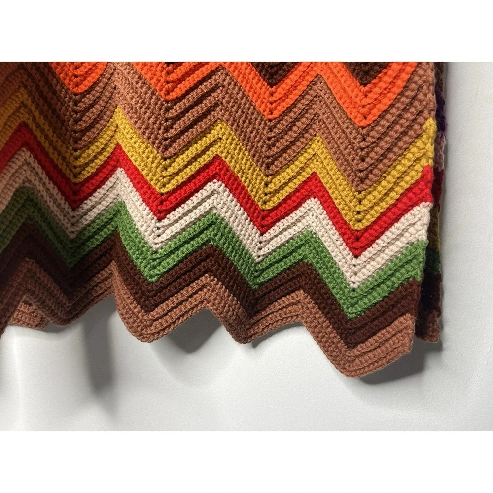 Afghan Crochet Blanket Chevron Zig Zag Multi Color Blanket 48